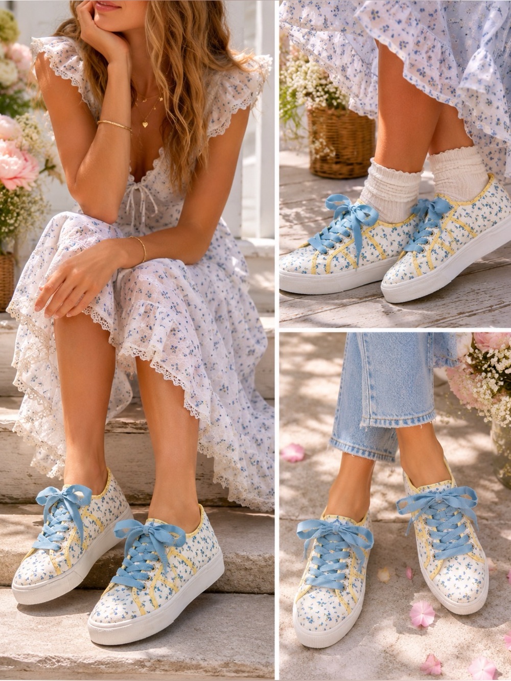 Superga x LoveShackFancy Platform Sneakers Blue Bonnet Floral Boho Girly Sz 8.5